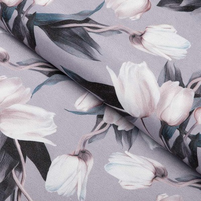 Dekorační látka PML-034 Bílé tulipány na šedém - šířka 150 cm