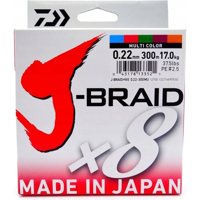 Daiwa Šnúra J-Braid Multi Color 300m 0,22mm 17kg