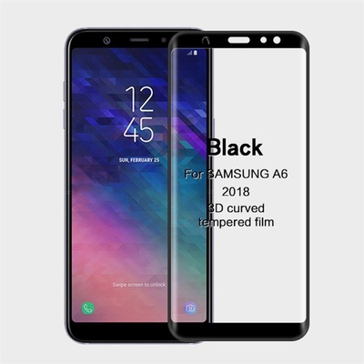 Извит 3D удароустойчив стъклен протектор покриващ целия екран марка MOFI за Samsung Galaxy A6 - цвят черен