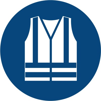 Značka Použite bezpečnostnú vestu, ISO 7010, samolepka, , 100 mm, 10 ks