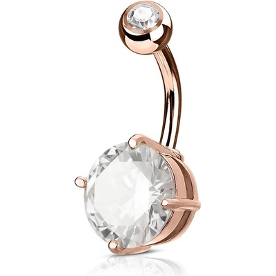 Šperky4U zlacený piercing do pupíku čirý kámen WP01029-RDC