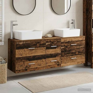 vidaXL Комплект шкафове за баня 3 бр. Старо дърво 136 x 35 x 80 см (3405865)