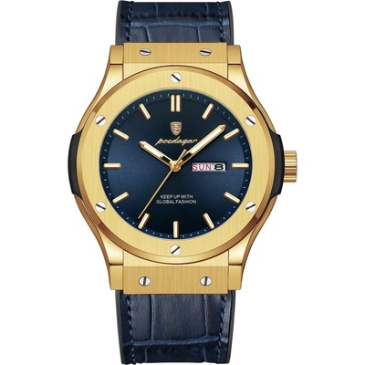 Poedagar Мъжки часовник Poedagar CS1813, естествена кожа, синьо-златист, син циферблат (CS1813)