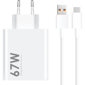 Xiaomi Wall Charger MDY-14-EW 67W - захранване за ел. мрежа с USB-A изход с технология за бързо зареждане и USB-C кабел (бял) (bulk)