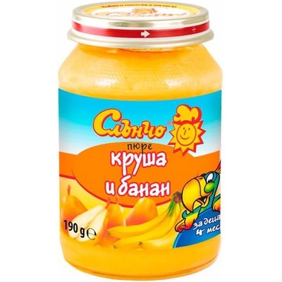 Слънчо Плодово пюре Слънчо - Круша и банан, 190 g (2675)