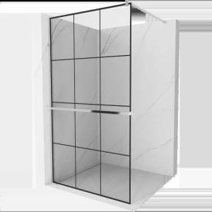 Mexen Kioto+ душ стена с рафт Walk-in 120 x 200 см, черна решетка, хром - 800-120-121-01-77 (800-120-121-01-77)