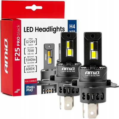 LED autožiarovky PRO BLACK FULL CANBUS H4 H19 70W 12V 24V Amio-04719