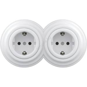 Reblig - Двойна ретро домашна розетка със рамка SCHUKO 230V снежнобяла (RG0152C)