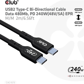 Club3D CAC-1573 USB-C, Data 480Mb,PD 240W(48V/5A) EPR M/M, 2m
