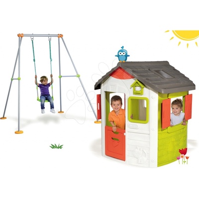 Smoby set domček Jura Lodge s dvoma dverami a hojdačka Portique s kovovou konštrukciou 810500-21