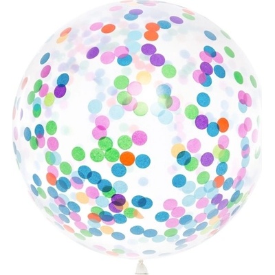 PartyDeco Jumbo balon průhledný s barevnými konfetami 1 m