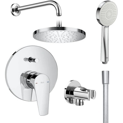 Roca Комплект за вграждане за баня, смесител Atlas, душ глава със стенно рамо, стенно коляно с държач, ръчен душ + шлаух (173413)