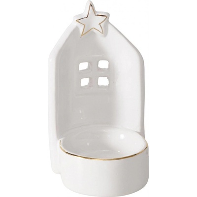 Boltze Home Keramický svícen na tealight VILLE, ve tvaru domečku bílá