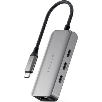 Satechi USB-C 4-in-1 2.5 Gigabit Ethernet Adapter - 3-портов USB-C хъб и 2.5 Gigabit Ethernet порт за MacBook и устройства с USB-C (тъмносив)