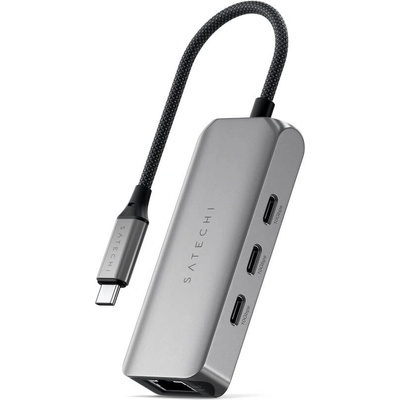 Satechi USB-C 4-in-1 2.5 Gigabit Ethernet Adapter - 3-портов USB-C хъб и 2.5 Gigabit Ethernet порт за MacBook и устройства с USB-C (тъмносив)