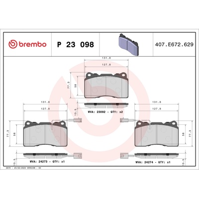 Sada brzdových platničiek, vždy 4 kusy v sade BREMBO P 23 098 (P23098)