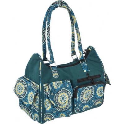 Sanu Babu bavlněná kabelka s potiskem mandal na zip 34x17x27cm + 25cm ucha modrá
