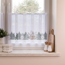 Záclona žakárová, Stromčeky a domčeky, biela 70 cm