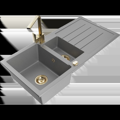 Andres гранитна мивка с 1, 5 отделения, отцедник и кухненски смесител Rita, сив - 6515-71-670300-50 (6515-71-670300-50)
