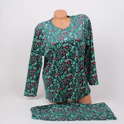 Дамска макси пижама в тъмнозелено с коледни елементи