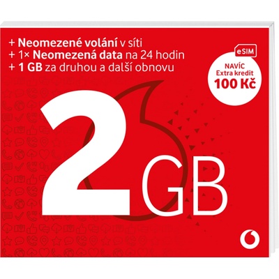 Vodafone Předplacenka 2 GB +100 Kč kredit Forma SIM: eSIM