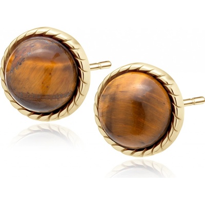 Lunica Stříbrné náušnice TYGŘÍ OKO GOLD 0314