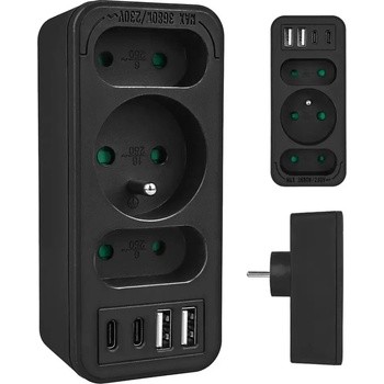 Maclean Токов контакт x3 + 4xUSB Maclean, разклонител с 3 гнезда, 2xUSB A, 2xUSB C PD 20W, 1x16A + 2x6A, MCE248 F/B (MCE248 F/B)