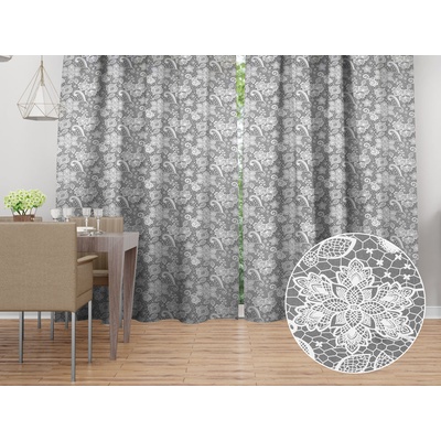 Biante Bavlněný závěs Sandra SA-550 Bílá krajka na šedém 150x260 cm