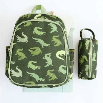 A Little Lovely Company: Раница с изотермичен джоб 27 x 32 x 19 cm - "Крокодилчета (BPCRGR65)