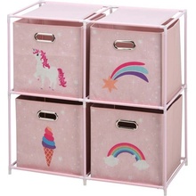 HOMESTYLING Zásuvková skrinka detská 4 úložné boxy ružová