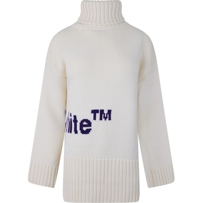 OFF WHITE Блуза OFF WHITE Women's Logo Intarsia Turtleneck Sweater - White Purple