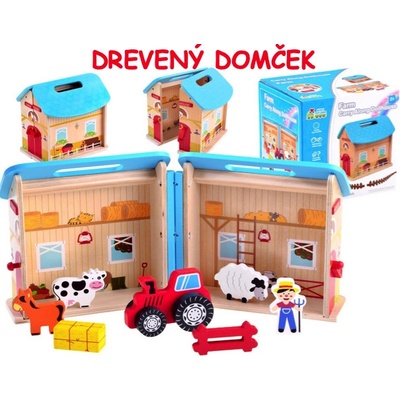 JOKO Drevený domček skladací Farma Stodola + drevený Traktor