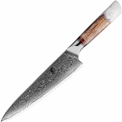 SaKuRo Japonský šéfkuchařský nůž z damaškové oceli White Resin 20,3 cm