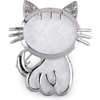 Stoklasa brož s broušenými kamínky kočka bílá perleť