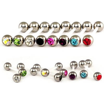 Šperky eshop piercing do jazyka z oceli flexi tyčinka vsazený zirkon W36.35 černá K