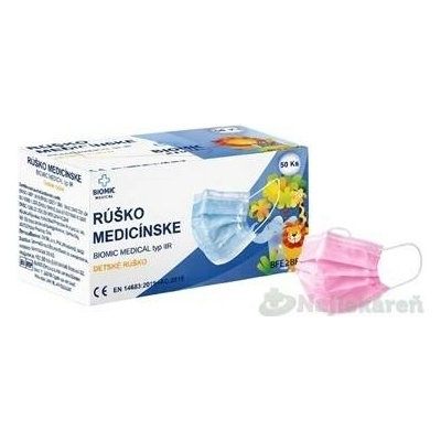 Biomic Medicínská rouška typ IIR růžová dětská 50 ks