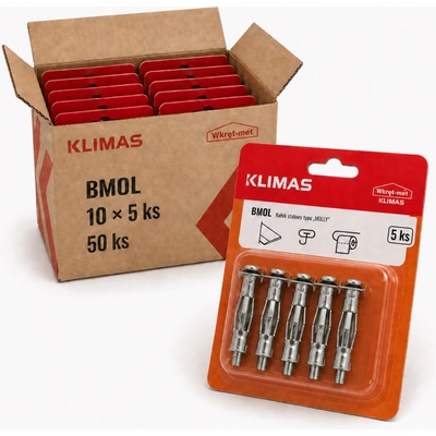 Klimas Wkret-Met 4x45mm - 1 Kartón (10x5 ks) - Hmoždinka rozperná oceľová do sadrokartónu "MOLLY" M4 x 45 blister, BMOL