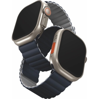 Uniq Двулицевва магнитна силиконова каишка за Apple Watch 42мм, 44мм, 45мм, Ultra, Ultra 2, Ultra 3 49мм - Uniq Revix Silicone Magnetic Strap (тъмносин-сив) (UNIQ-45MM-REVSBLUCGRY)