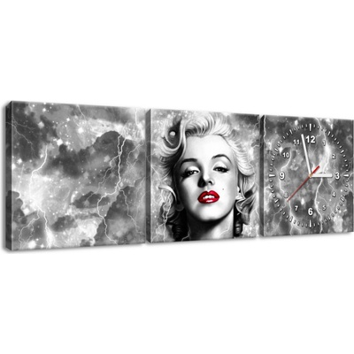 Gario Obraz s hodinami Elektrizující Marilyn Monroe - 3 dílný Rozměry: 90 x 30 cm