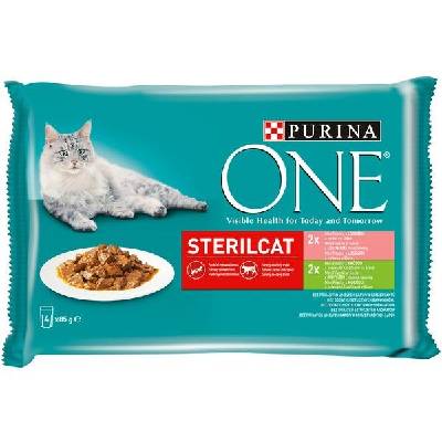 Purina One SterilCat mini filetky s morkou a zelenými fazuľkami s lososom a mrkvou v šťave 4 x 85 g