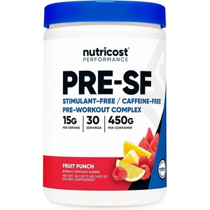 Nutricost Пред тренировъчен комплекс PRE-SF, 450 g прах, с аромат на плодов пунш, 30 дози (57050 (333104) NC)