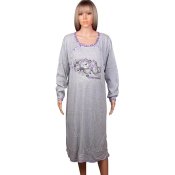 Сива макси нощница за кърмене с дълъг ръкав и мече