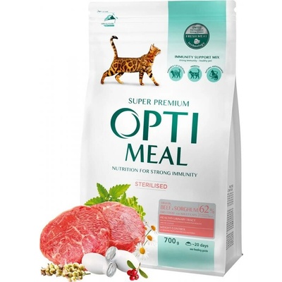 OPTIMEAL Superpremium pre všetky kastrované mačky s hovädzim mäsom a ciroku 700 g