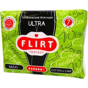  FLIRT дамски превръзки, Ultra, Maxi, Cotton & Care, 7 броя