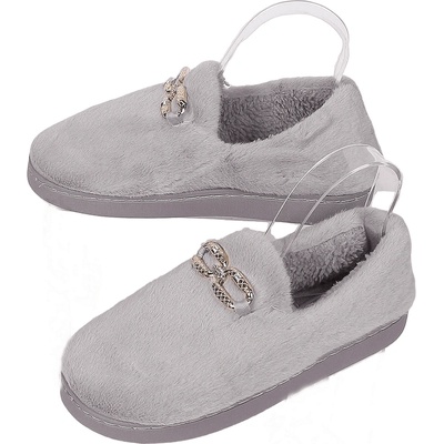 Домашни пантофи в сиво с бижу