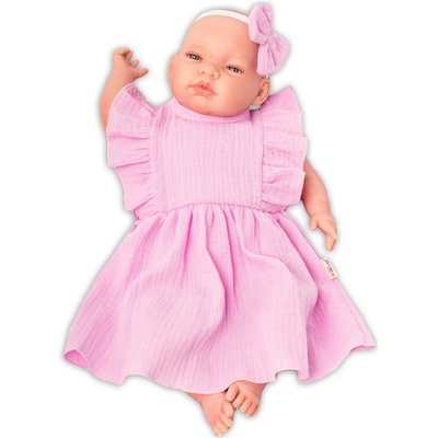 Baby Nellys 2-dielna sada mušelínove šatočky čelenka ružové