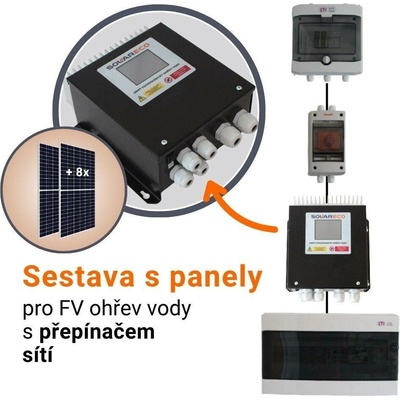 SolarEco solární set pro ohřev vody s přepínačem sítí MPPT ZSE2 3,6 kW 8x LONGI 375Wp