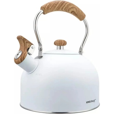 KINGHOFF Свирещ чайник Kinghoff KH 1860, 2.5л, Индукция, Дървена дръжка, Бял (9999KH1860)