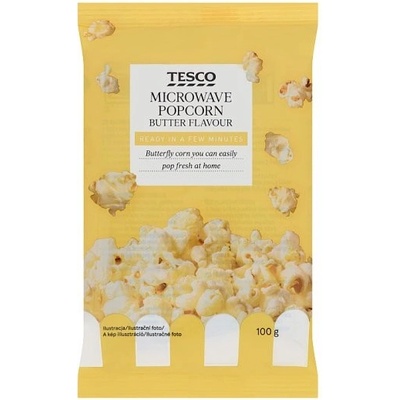 Tesco Zrná pukancovej kukurice do mikrovlnnej rúry s maslovou príchuťou 100 g