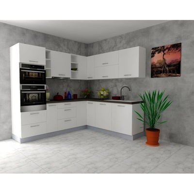 Sconto Rohová kuchynská zostava FACHMAN B14, 245x217 cm biela vysoký lesk